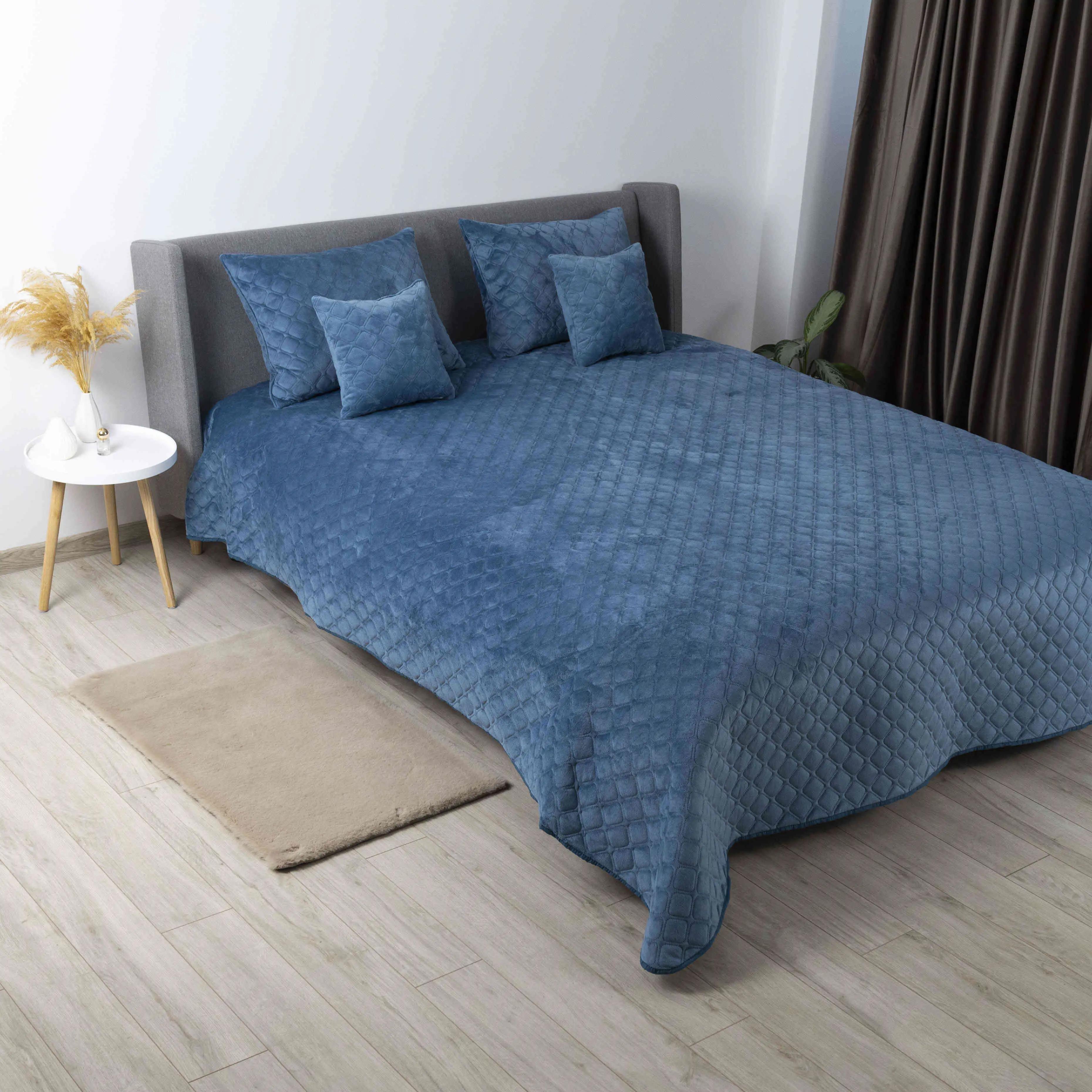 Покривало ТЕП "VELOUR" Cинє/Ромб круглий, 150x210 - Фото 3