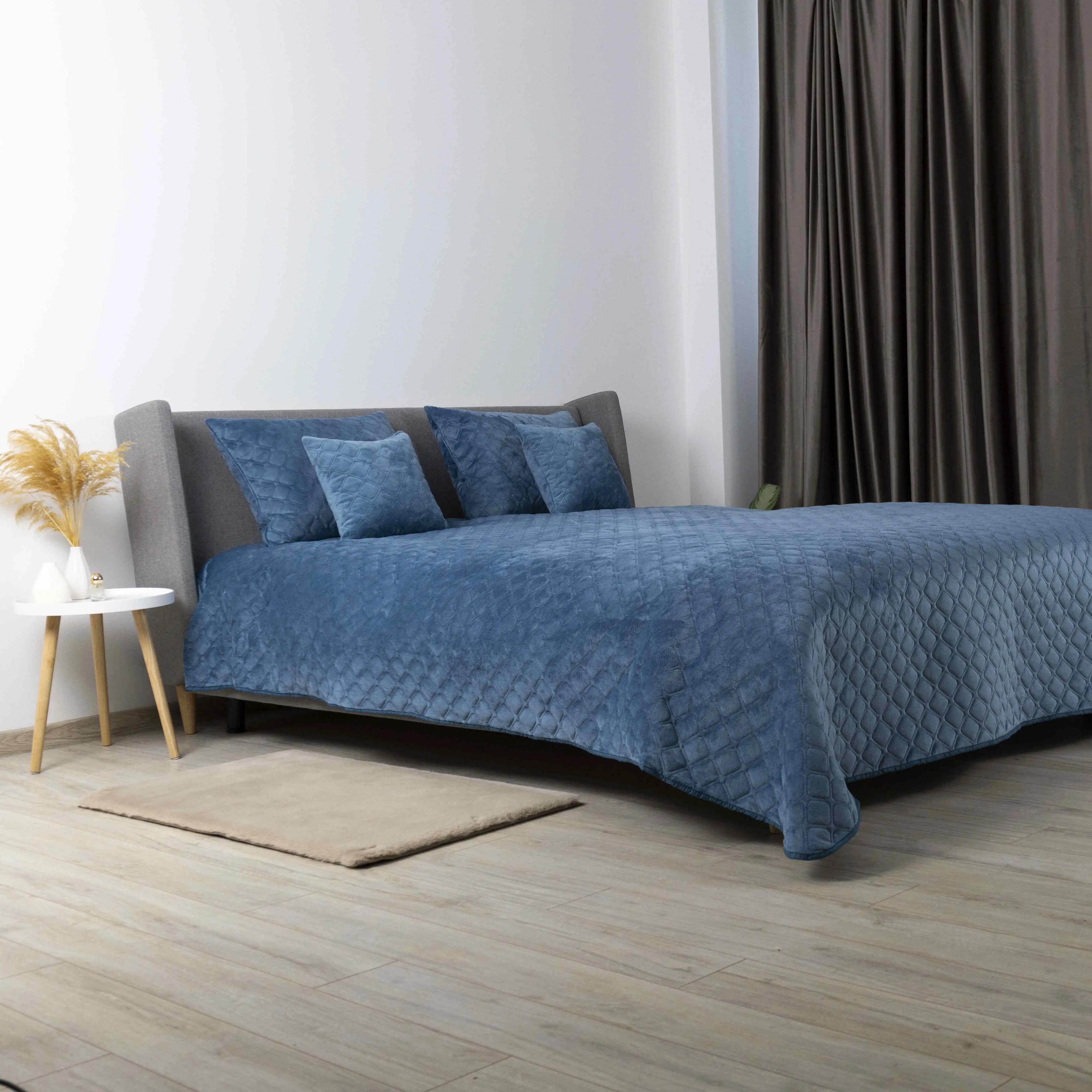 Покривало ТЕП "VELOUR" Cинє/Ромб круглий, 150x210 - Фото 5