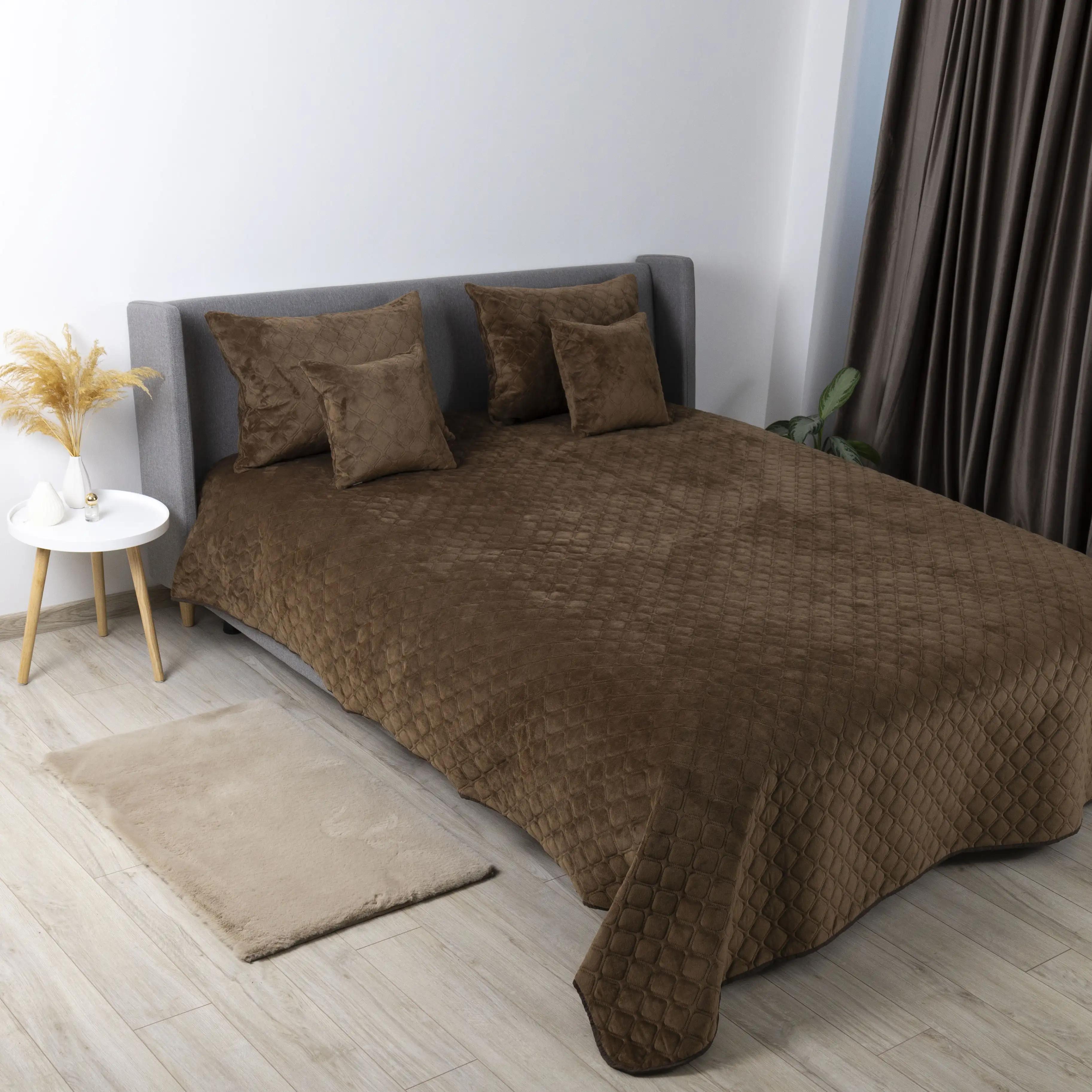 Покривало ТЕП "VELOUR" Коричневе/Ромб круглий, 150x210 - Фото 3