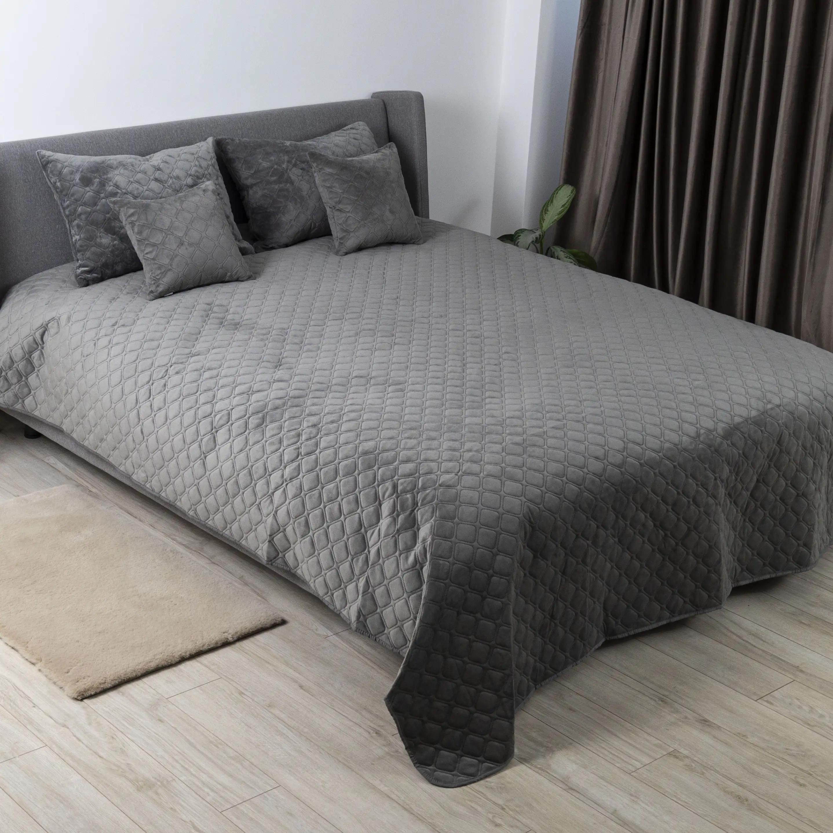 Покривало ТЕП "VELOUR" Сіре/Ромб круглий, 150x210 - Фото 3