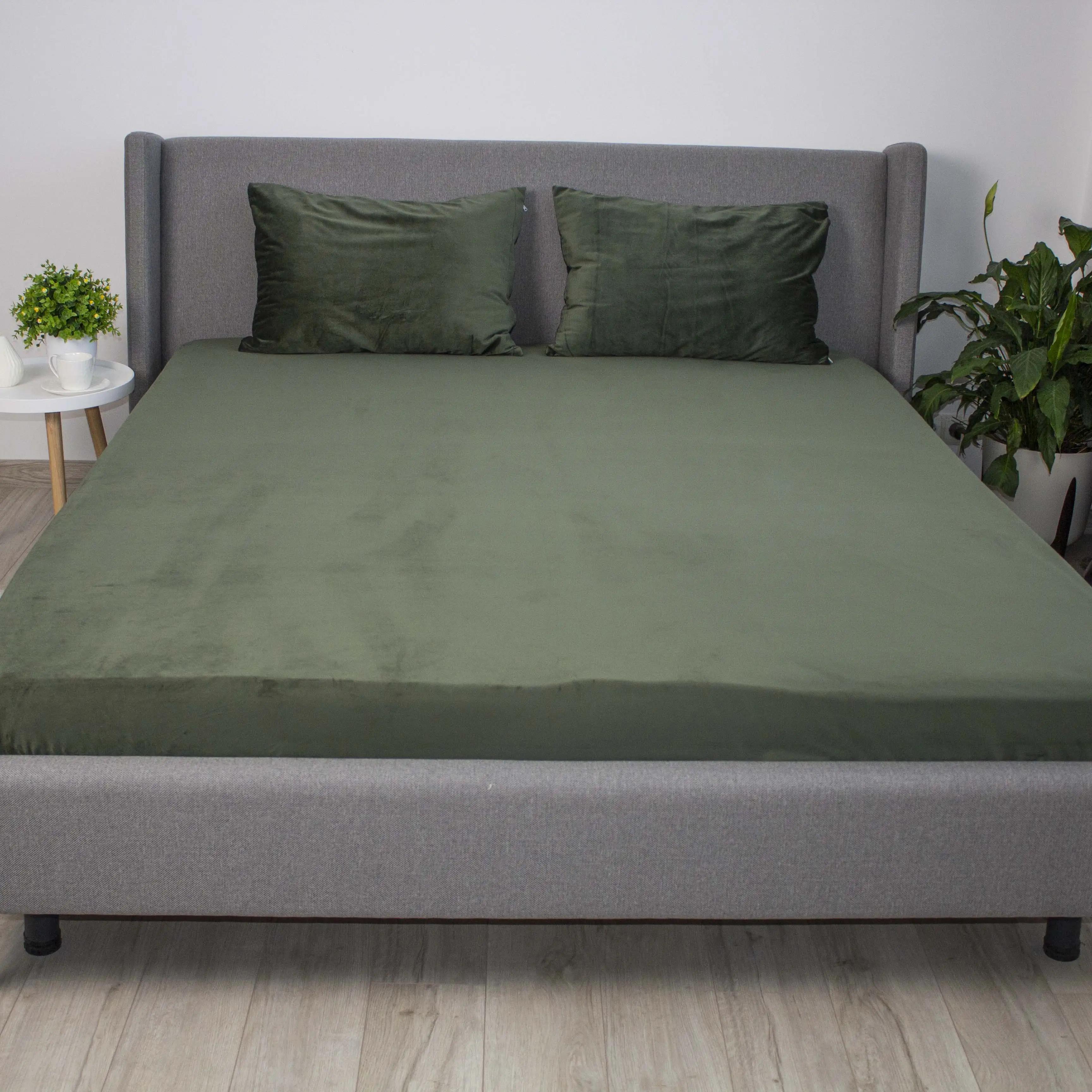 Простирадло ТЕП "VELOUR" з резинкою темно-зелений, 160x200 - Фото 2