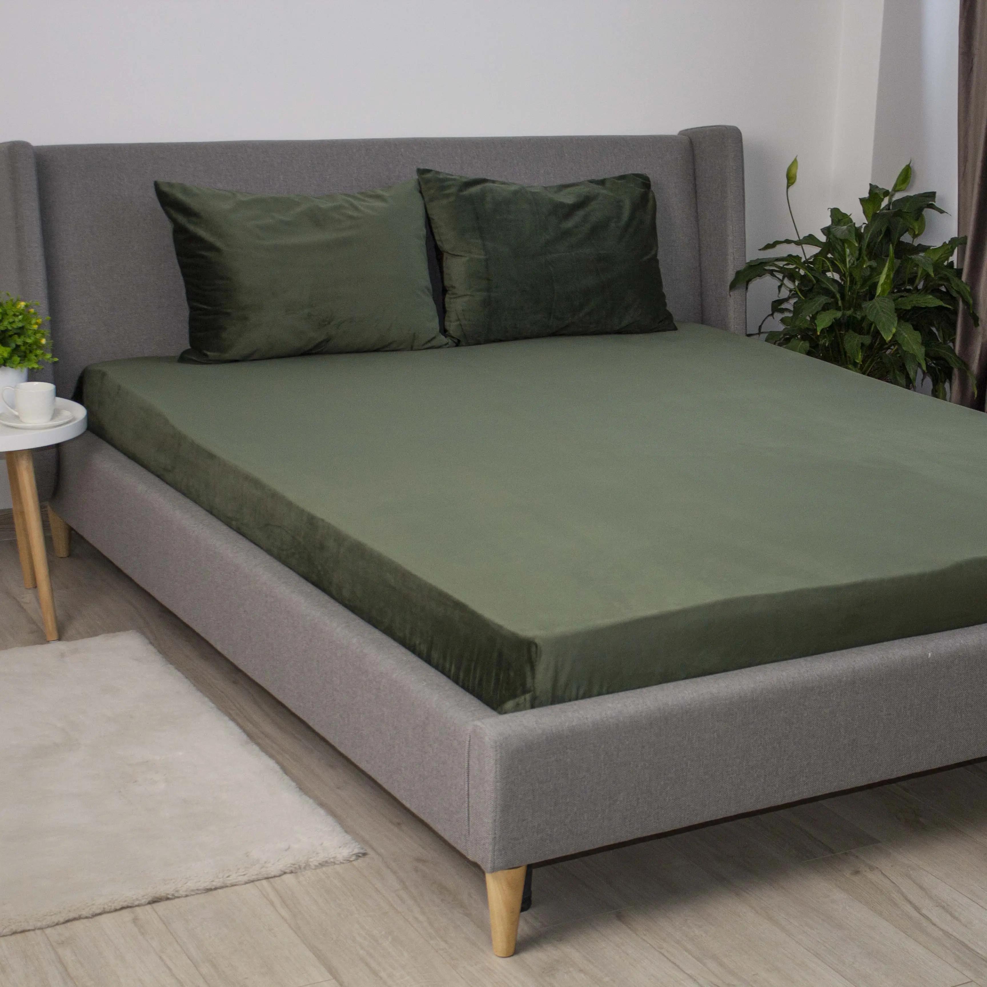 Простирадло ТЕП "VELOUR" з резинкою темно-зелений, 160x200 - Фото 3