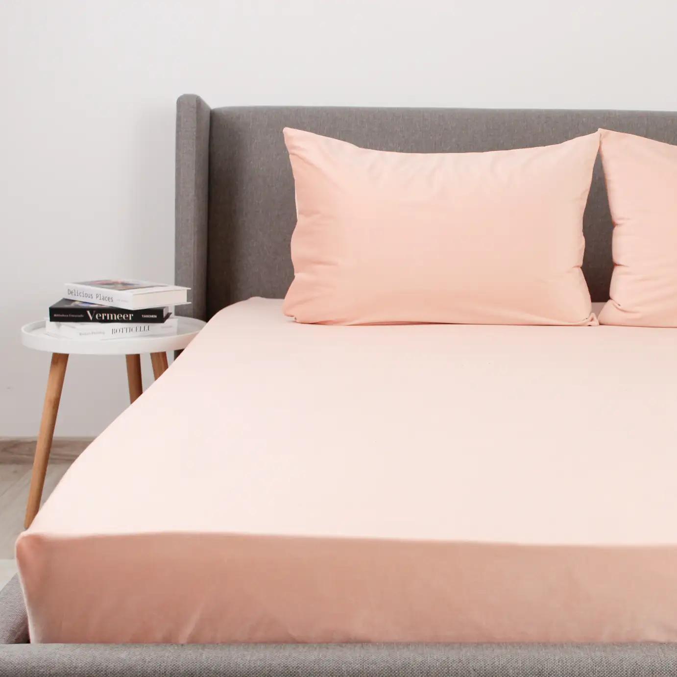 Простирадло ТЕП "VELOUR" з резинкою пудрове, 160x200 - Фото 2