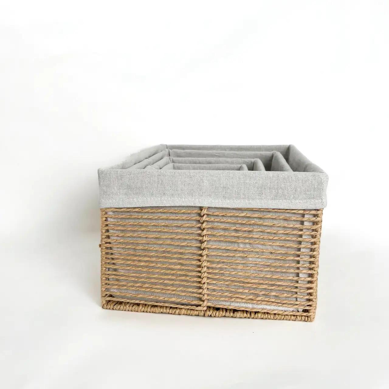 Комплект кошиків для дому Linen Harmony, 4 шт, прямокутні, молочні - Фото 3 Комплект кошиків для дому Linen Harmony, 4 шт, прямокутні, молочні - Фото 3